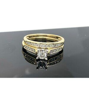 Wedding Set Diamond 10K Yellow Gold 0.50ctw Engagement Ring Band Women's Size 7